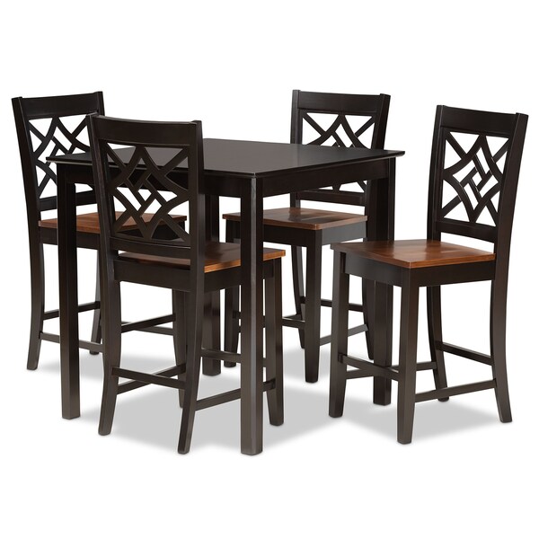 Baxton Studio Nicolette Modern and Contemporary Two-Tone Dark Brown and Walnut Brown Finished Wood 5-Piece Pub Set 176-11425-9776-Zoro - main